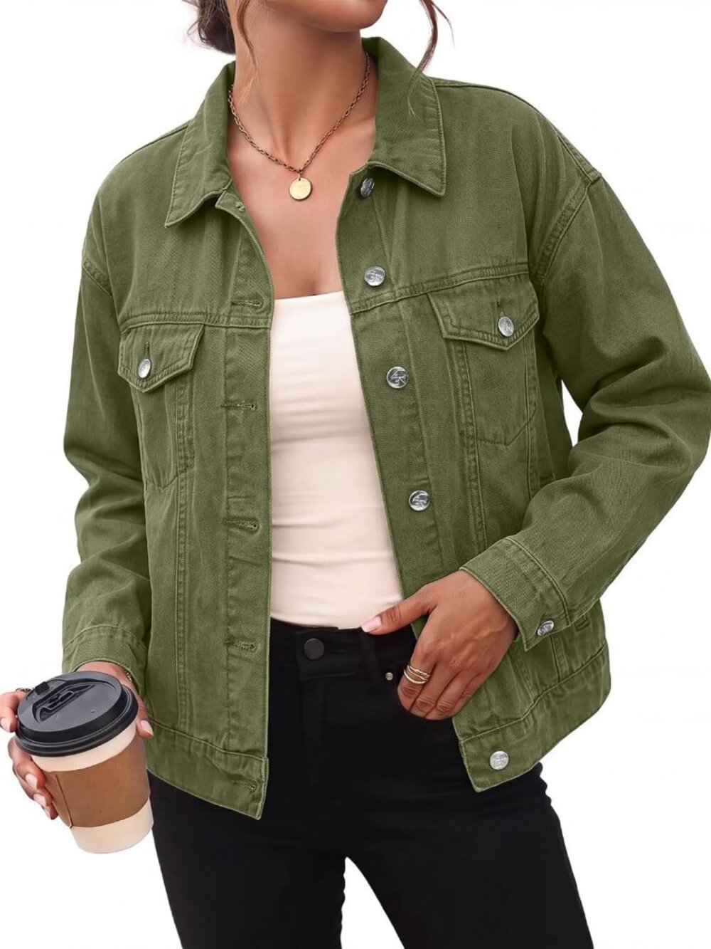 Trendy Oversized Denim Jean Jacket for Women - Classic Button-Up Style